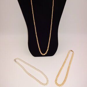 3 Vintage Faux Pearl Single Strand Necklaces 1 Monet 1 Japan Beige Ivory White